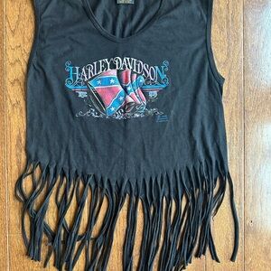 Harley-Davidson Black Tank with Fringe and Flag Design